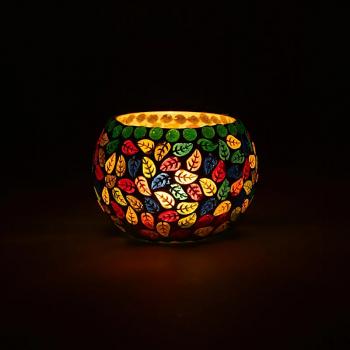 Mosaik Blätter - Teelichtglas Ø 6,5 cm