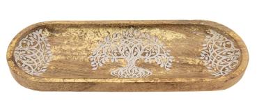 Yggdrasil Goldverzierung - Superbreiter & massiver Räucherstäbchenhalter aus Mangoholz - Berk