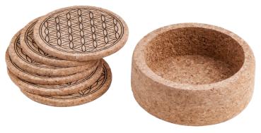 Blume des Lebens 6er Set mit Aufsteller - Untersetzer aus Kork Ø 9 cm - Berk