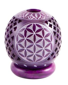 Blume des Lebens lila - Teelichtkugel Speckstein - Berk