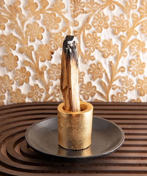 Palo Santo Stick-Halter gold & schwarz - Räucherwerkhalter Metall Berk