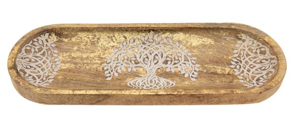 Yggdrasil Goldverzierung - Superbreiter & massiver Räucherstäbchenhalter aus Mangoholz - Berk