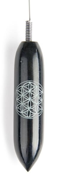Schwarzer SpecksteinTensor mit Blume des Lebens - Berk