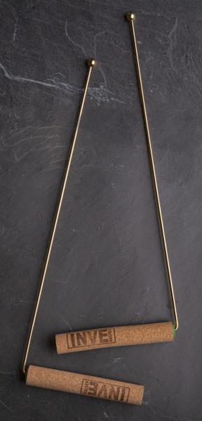 Wünschelrute mit Korkgriff & vergoldeten Kugelenden - Messing, 35 cm - Berk