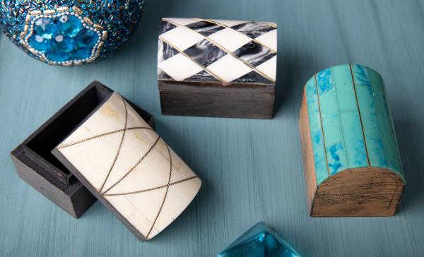 3er Set Holzboxen mit Kunstharzdekor - Berk