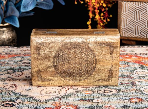Blume des Lebens Holzbox mit Goldverzierung - Berk