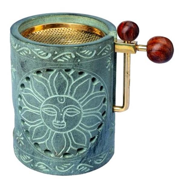 Höhenverstellbares Specksteinstövchen Sonne in anthrazit - Siebräuchergefäß - einzigARTig frieda