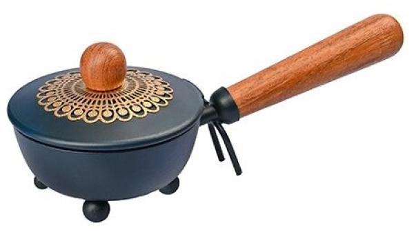 Räucherpfännchen blau & gold - Räuchergefäß mit Holzgriff - einzigARTig frieda